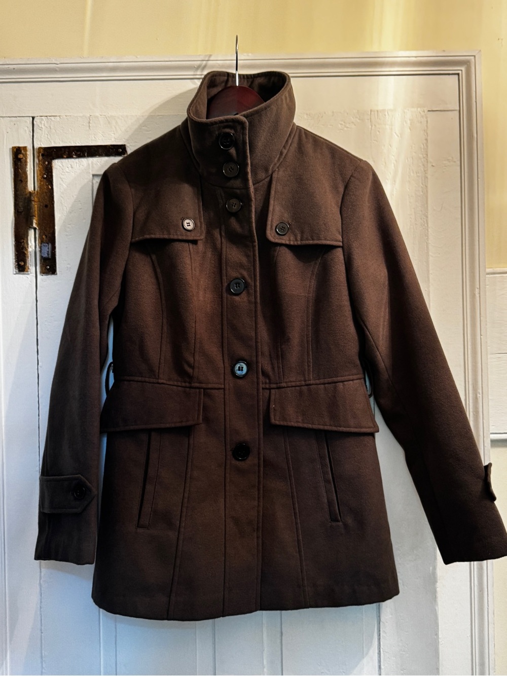 Nicole Miller New York Brown Wool Blend Coat Funnel Collar Sz M